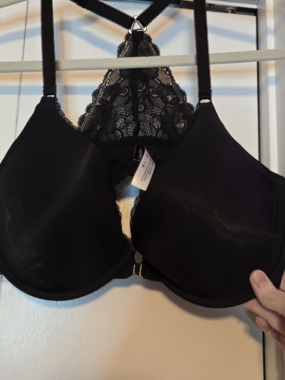 Black Front Close, Racerback Padded Bra